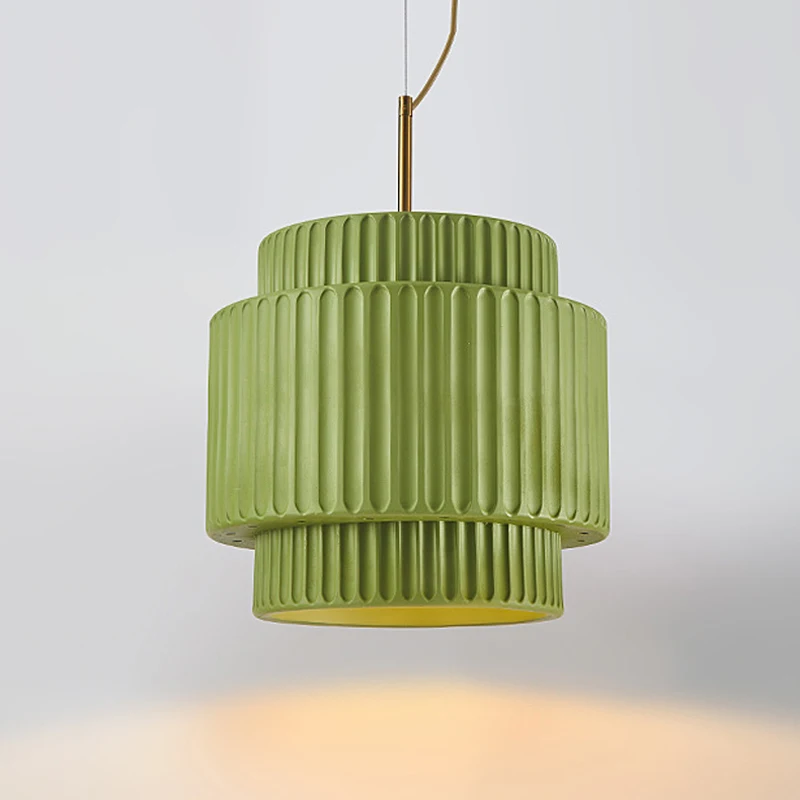 Royelux Modern Ribbed Green Resin Pendant Light - Hanging Lamp For Dining Room