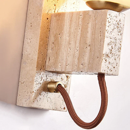 Royelux Natural Travertine Stone Globe Plug-In Wall Sconce Lighting Fixture