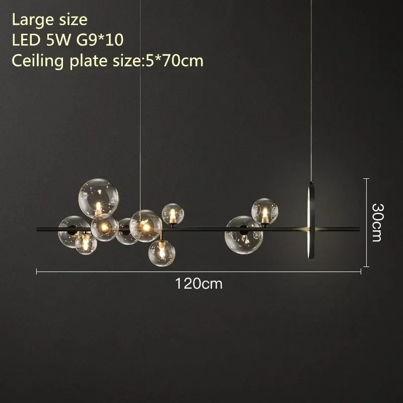 RoyaleGlow Modern Linear Chandelier with Glass Spheres for Dining Room