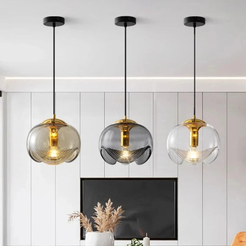 Royelux Modern Wave Pendant Light - Clear Glass  Hanging Fixture for Bedroom, Dining