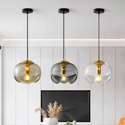 Royelux Modern Wave Pendant Light - Clear Glass  Hanging Fixture for Bedroom, Dining