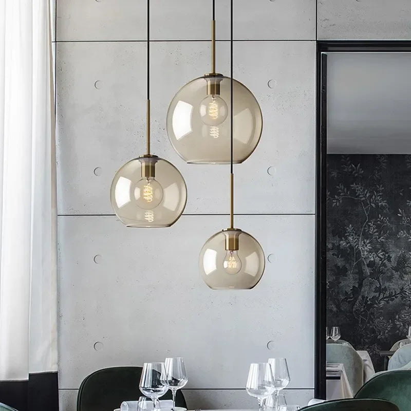 LuxRoyale Modern Glass Globe Pendant Light with Brushed Gold Accent