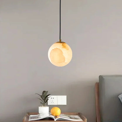 LuxRoyale Alabaster Globe Pendant Light In Black Or Brass Finish