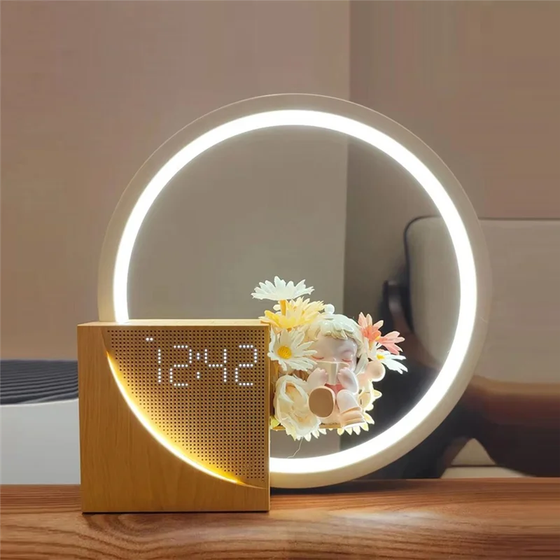 Lumora Halo Bedside Table Lamp With Alarm Clock Night Light