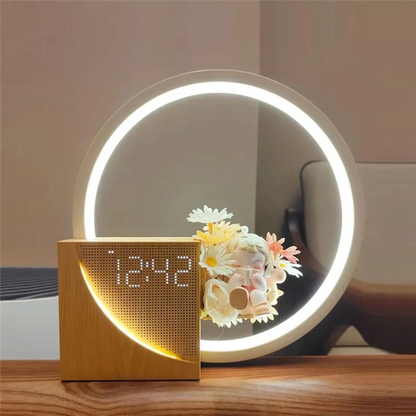 Lumora Halo Bedside Table Lamp With Alarm Clock Night Light