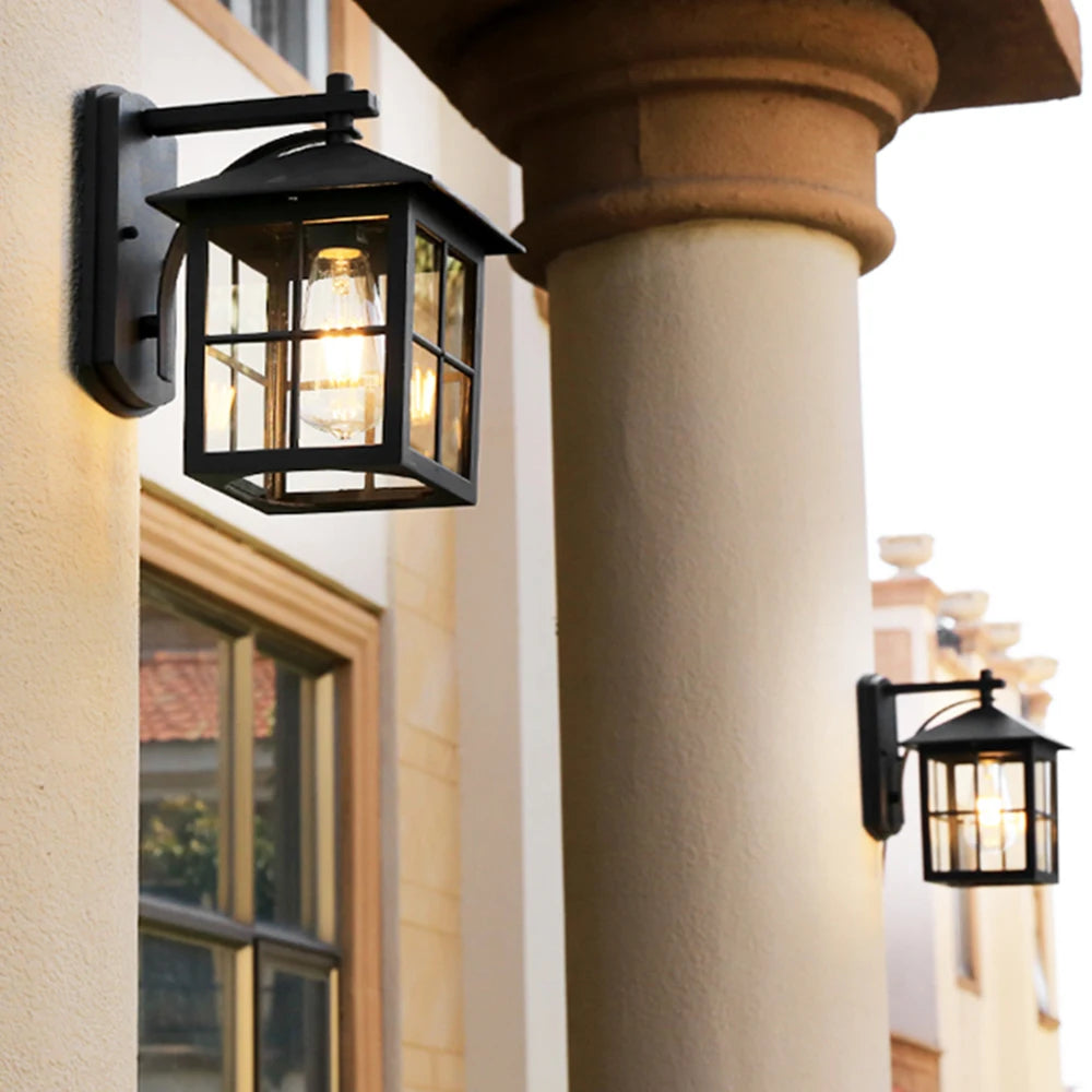 Royelux Vintage Outdoor Wall Lantern Sconce, Black Metal Farmhouse Exterior Light