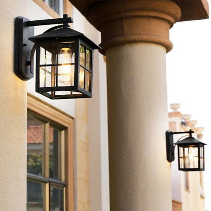 Royelux Vintage Outdoor Wall Lantern Sconce, Black Metal Farmhouse Exterior Light