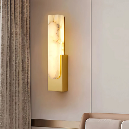 LuxRoyale Alabaster Wall Lamp With Veined Alabaster Shade And Brass Finish Modern Wall Sconce