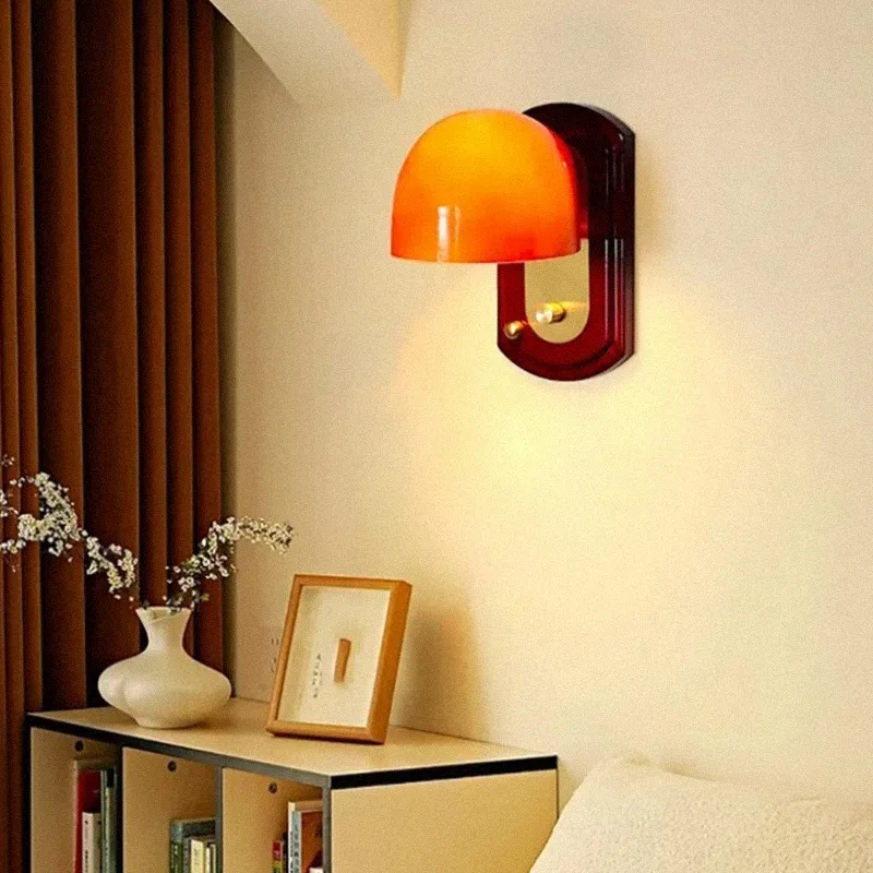 RoyaleGlow Modern Rounded Dome Wall Sconce - Sculptural Amber Glass Light Fixture