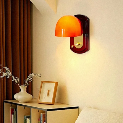 RoyaleGlow Modern Rounded Dome Wall Sconce - Sculptural Amber Glass Light Fixture