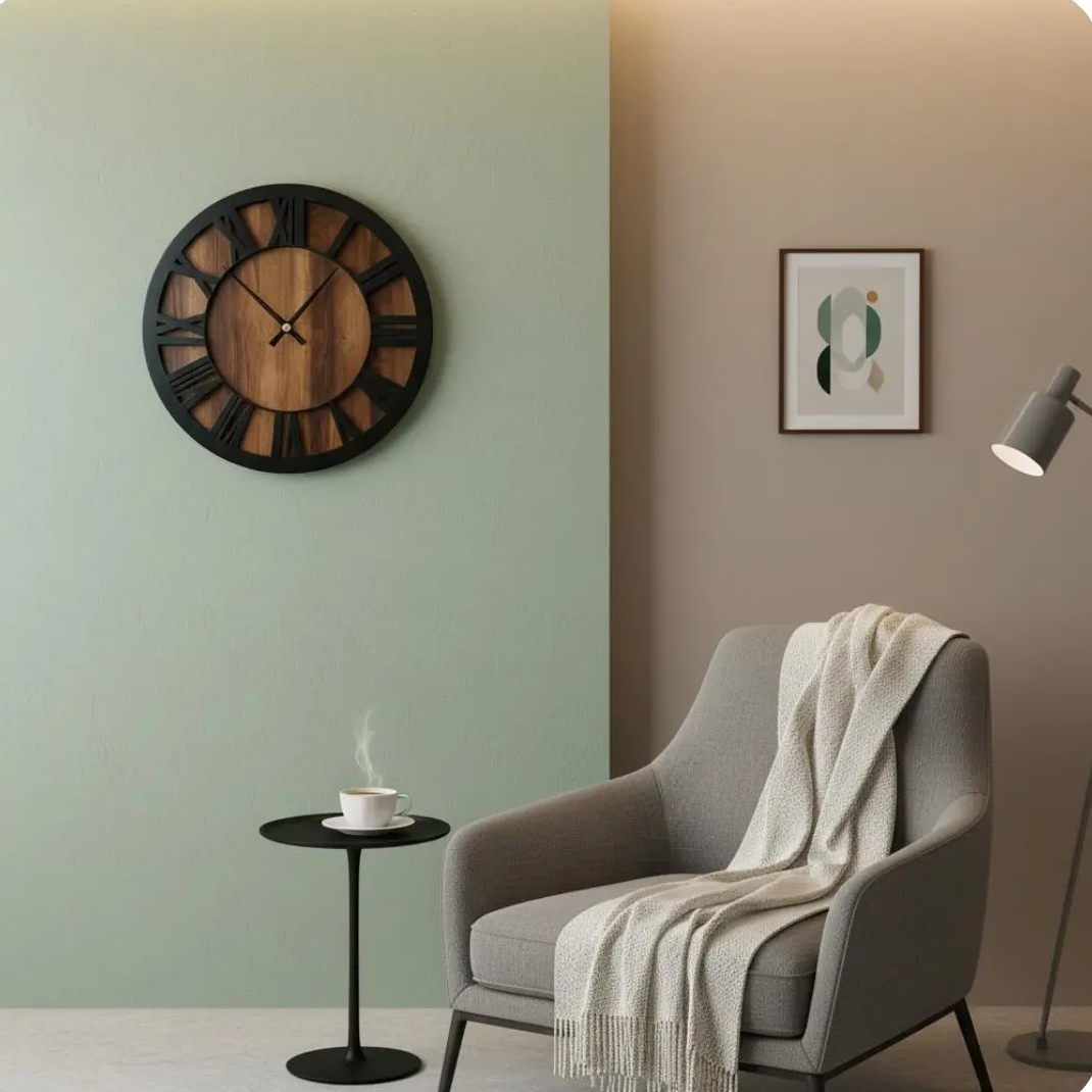 Royaleva Black Metal & Walnut Wall Clock Silent Roman Numeral Design