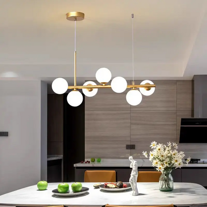 RoyaleGlow Modern Glass Globe Linear Chandelier for Living Room, Kitchen, Restaurant & Bar