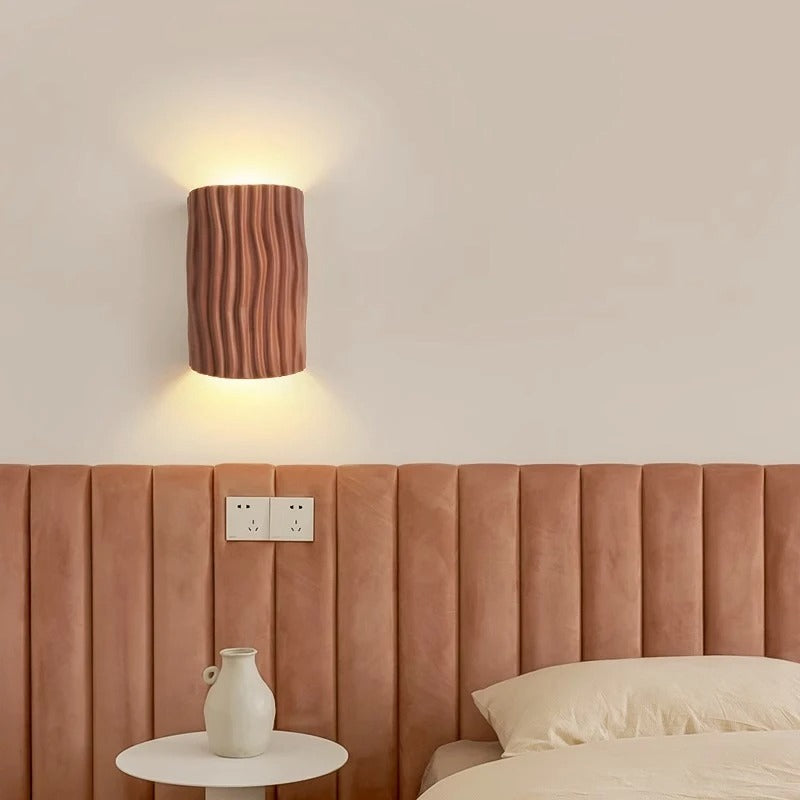 LuxRoyale Pleated Resin Wall Lamp Sconce With Soft Ambient Glow Textured Wave Pattern