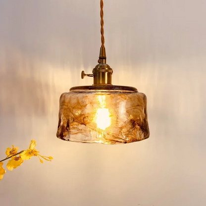 Royaleva Vintage Amber Glass Pendant Light with Brass Fittings For Dining Room, Kitchen Island