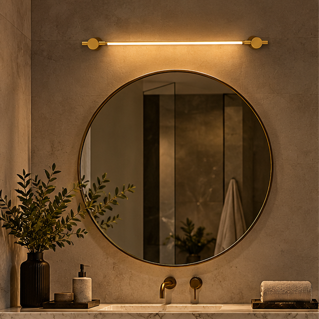 LuxRoyale Modern Brass LED Vanity Light - Stainless Steel Strip Design Wall Mounted Lamp
