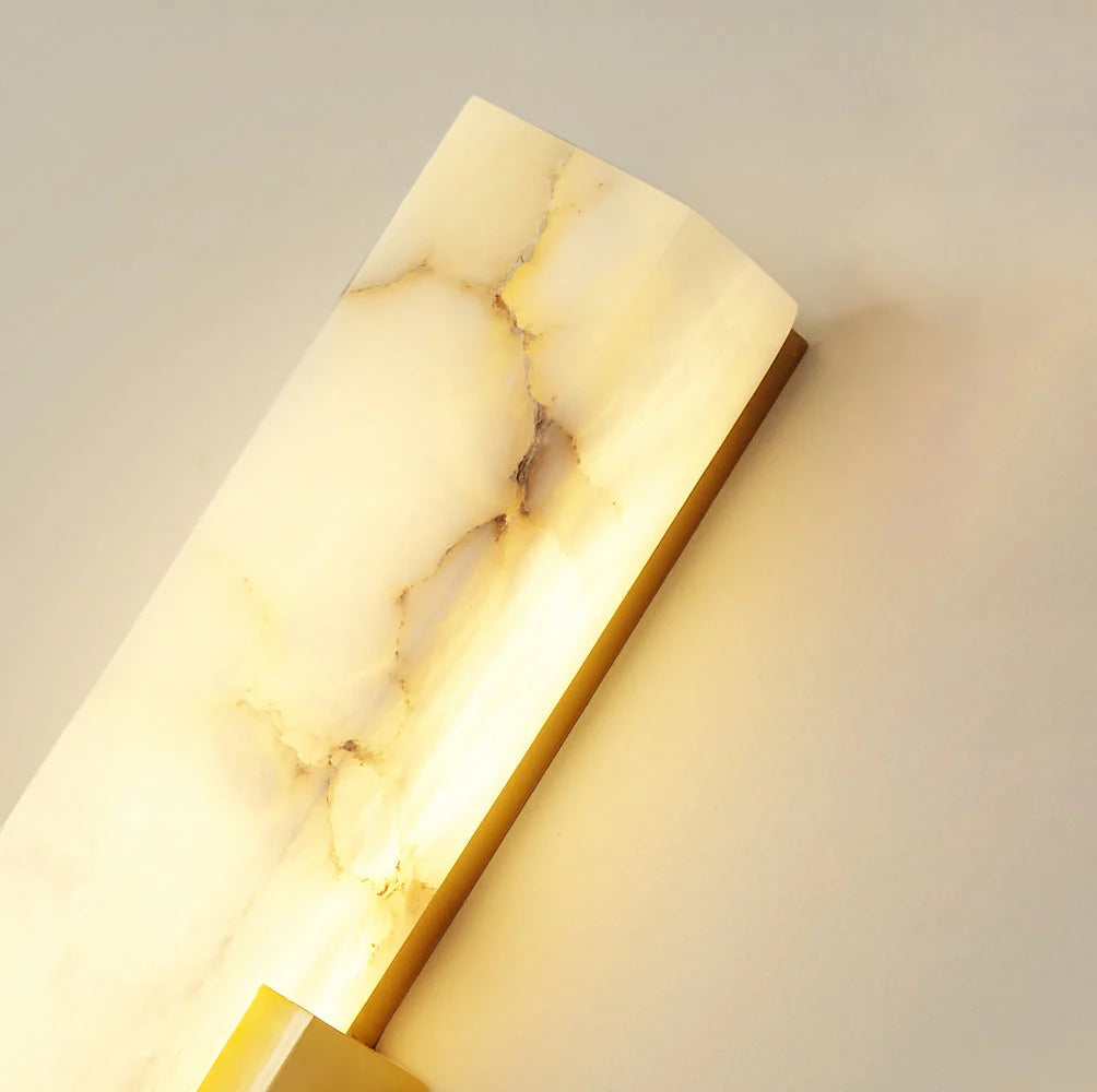 LuxRoyale Alabaster Wall Lamp With Veined Alabaster Shade And Brass Finish Modern Wall Sconce