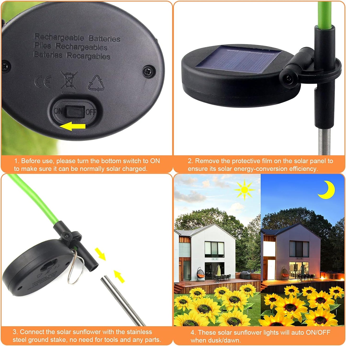 2-Pack Solar Sunflower Garden Light - Outdoor Waterproof LED Garden Lights for Yard Pathway Decoration - Default Title