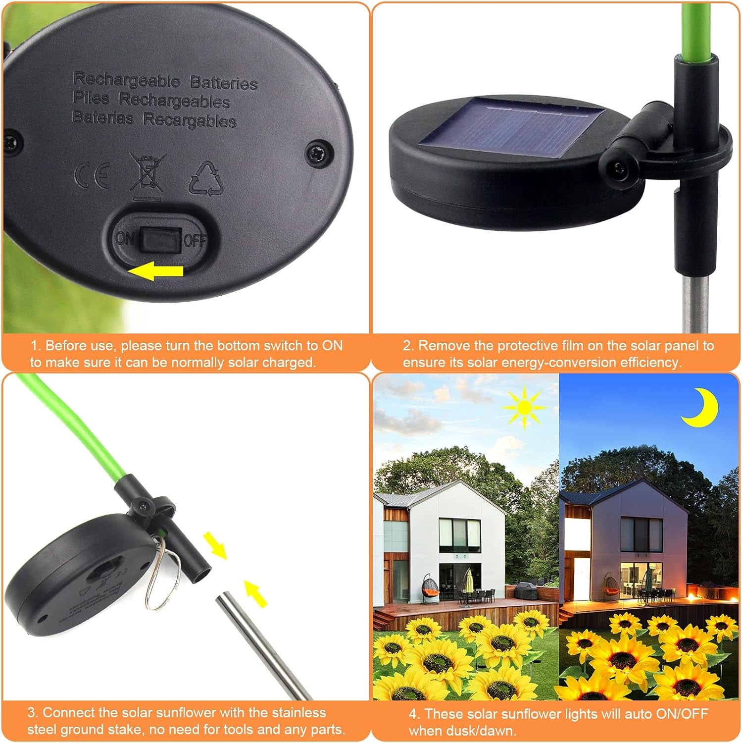 2-Pack Solar Sunflower Garden Light - Outdoor Waterproof LED Garden Lights for Yard Pathway Decoration - Default Title