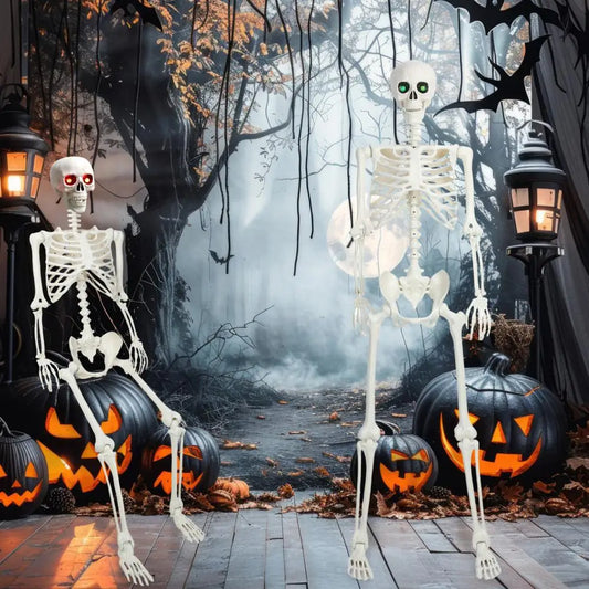 5.4FT Life-Size Light-Up Skeleton Decoration - Realistic Full Body Bones with Movable Joints and Glowing Eyes for Halloween 0