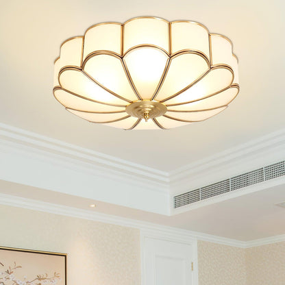LuxRoyale Flower Glass Recessed Ceiling Light, Frosted Brass Frame Modern Lamp