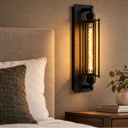 RoyaleGlow Industrial Black Iron Wall Sconce - LED Compatible Vintage Lighting Fixture