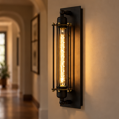RoyaleGlow Industrial Black Iron Wall Sconce - LED Compatible Vintage Lighting Fixture