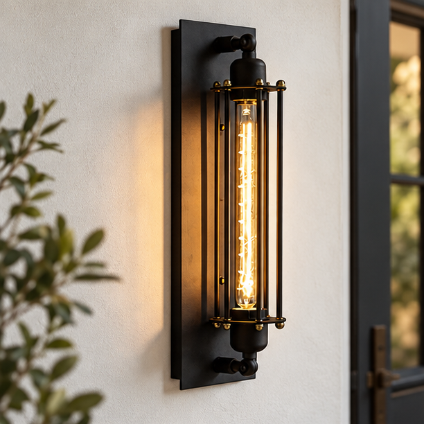 RoyaleGlow Industrial Black Iron Wall Sconce - LED Compatible Vintage Lighting Fixture