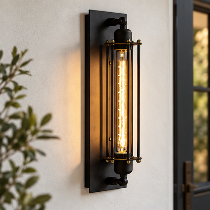 RoyaleGlow Industrial Black Iron Wall Sconce - LED Compatible Vintage Lighting Fixture