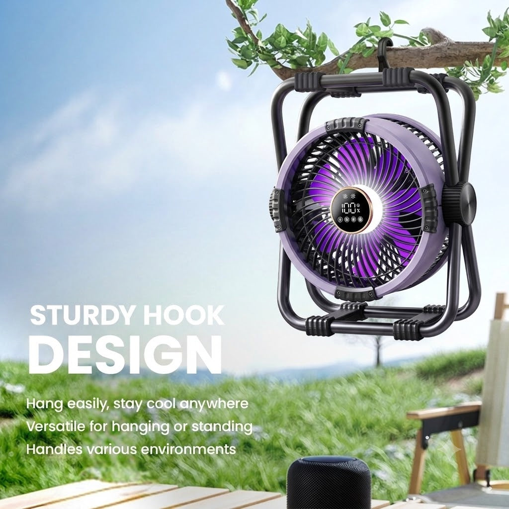 RoyaleGlow Portable Camping Fan with LED Light, 20000mAh Battery & Remote Control