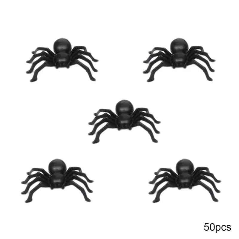 50pcs Halloween Spiders Decorations Small Black Plastic Spiders Haunted House Spider Decoration Simulation Tricky Toy 4