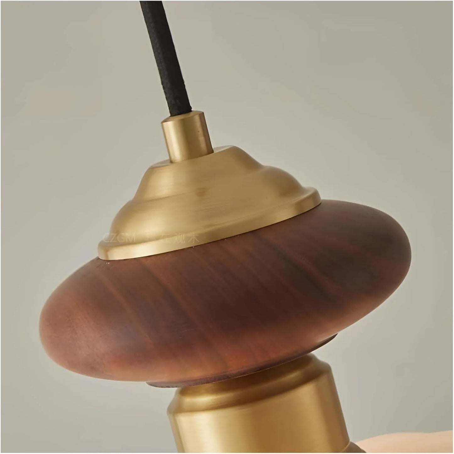 Royaleva Mid Century Glass and Wood Pendant Light with Brass Fittings