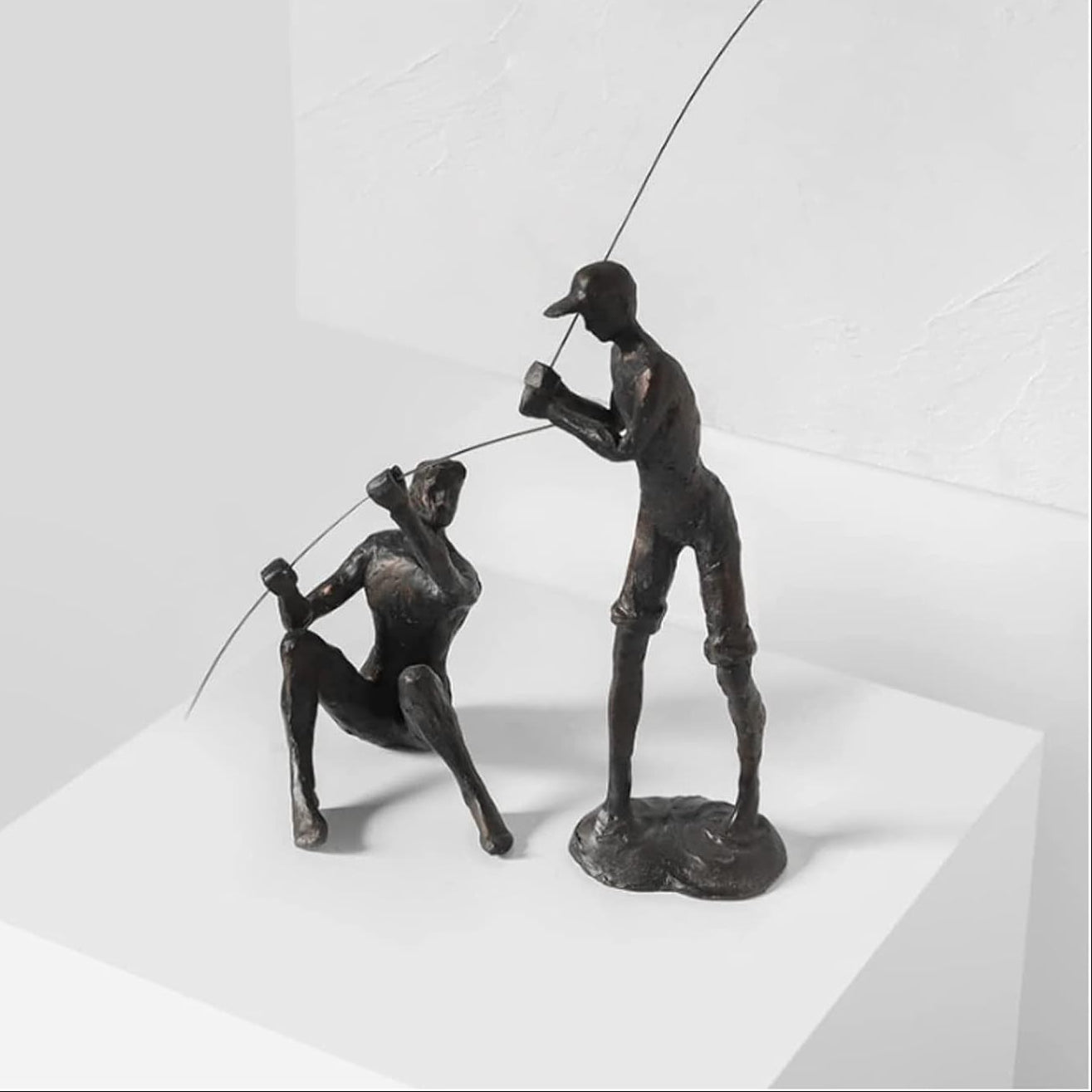 Royelux Bronze Fisherman Statue - Handcrafted Fishing Art Figurine for Decor
