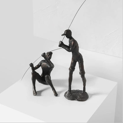 Royelux Bronze Fisherman Statue - Handcrafted Fishing Art Figurine for Decor