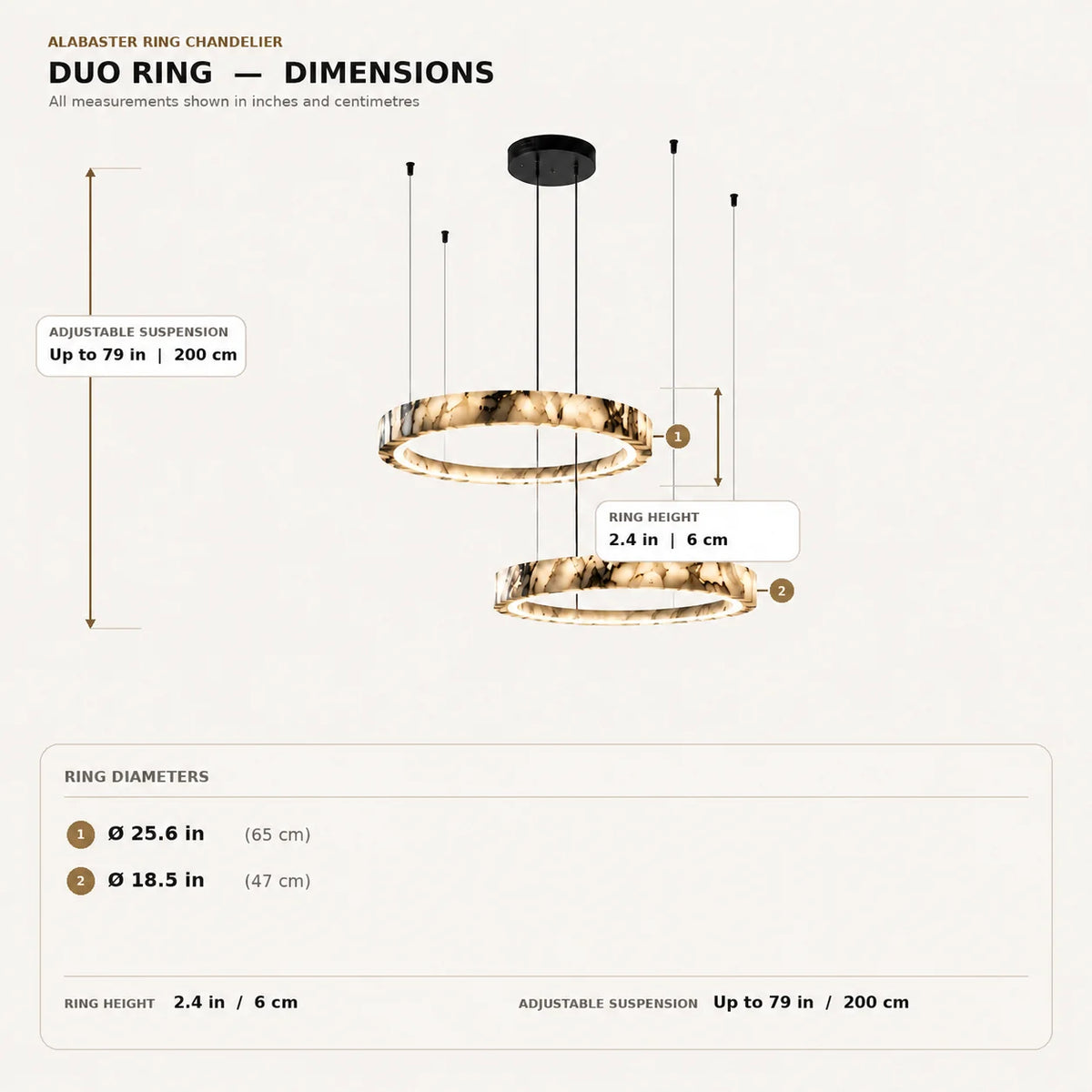 Royelux Modern Marble LED Ring Chandelier - Adjustable Pendant Light