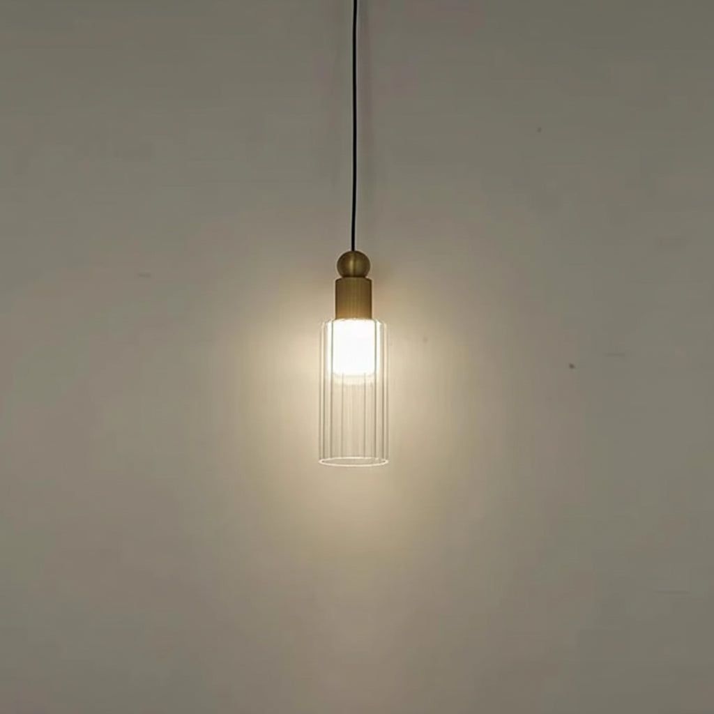 LuxRoyale Modern Brass & Ribbed Glass Mini LED Pendant Light for Kitchen Island
