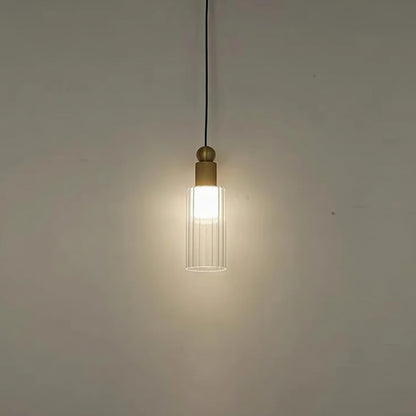 LuxRoyale Modern Brass & Ribbed Glass Mini LED Pendant Light for Kitchen Island