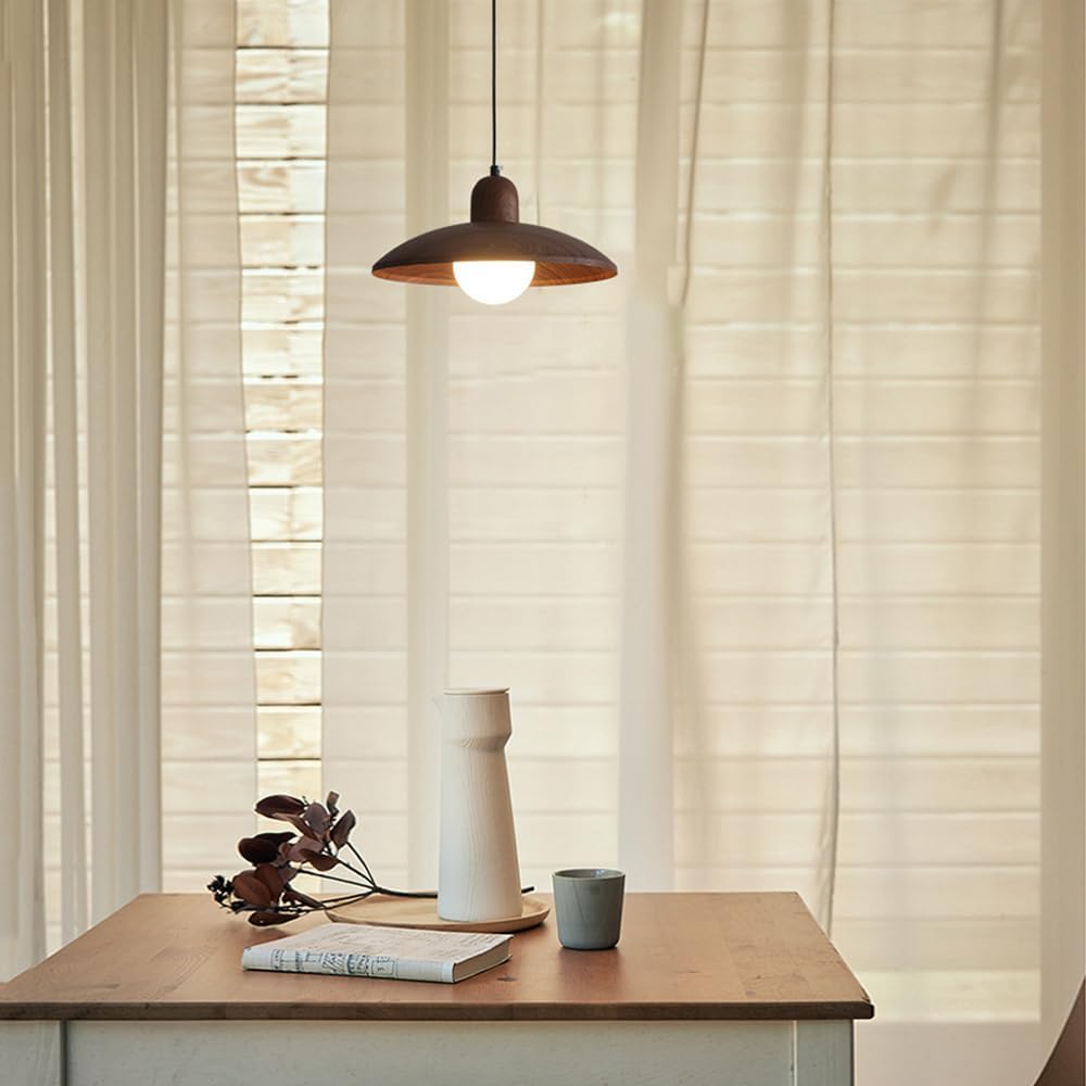 LuxRoyale Japanese Walnut Pendant Light, Wabi-Sabi Handcrafted Minimalist Fixture