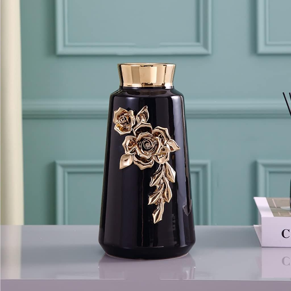LuxRoyale Black & White Ceramic Vase - Elegant 26cm Floral Decor