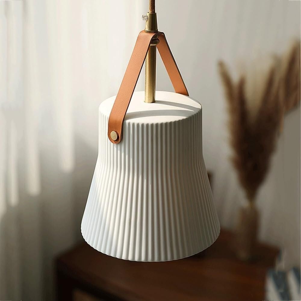 RoyaleGlow Nordic Ridged Ceramic Pendant Light with Faux Leather Strap