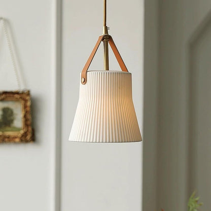 RoyaleGlow Nordic Ridged Ceramic Pendant Light with Faux Leather Strap