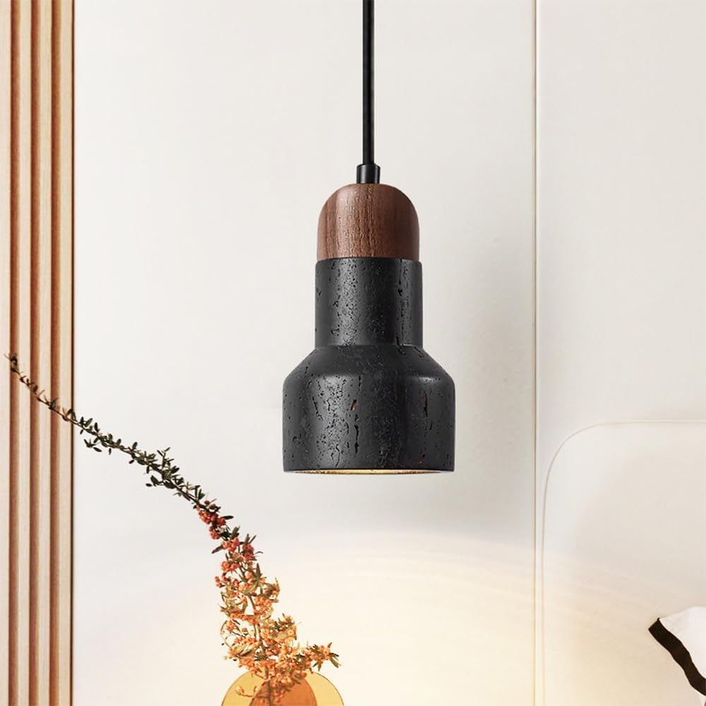 LuxRoyale Modern Walnut Cap Pendant Light Matte Black Finish for Kitchen Island