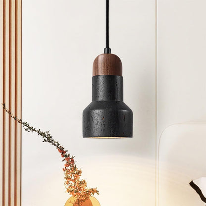 LuxRoyale Modern Walnut Cap Pendant Light Matte Black Finish for Kitchen Island
