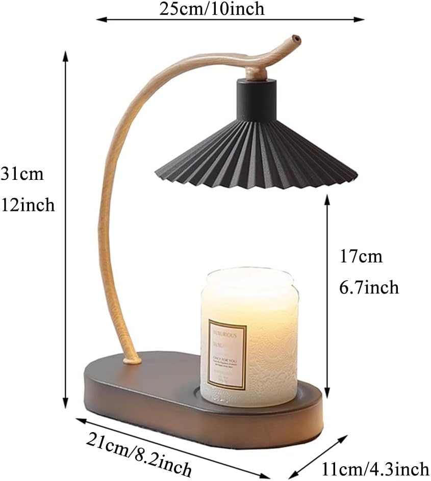 LuxRoyale Dimmable Candle Warmer Lamp with Timer, Wood Base & Pleated Shade