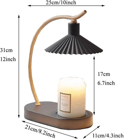 LuxRoyale Dimmable Candle Warmer Lamp with Timer, Wood Base & Pleated Shade