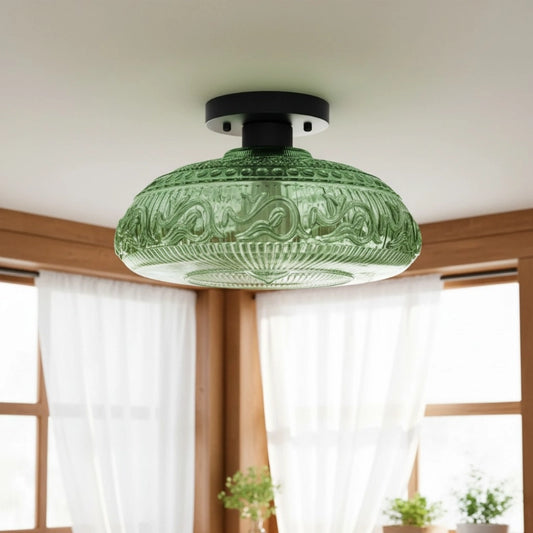 Royelux Modern Engraved Glass Semi-Flush Mount Ceiling Light
