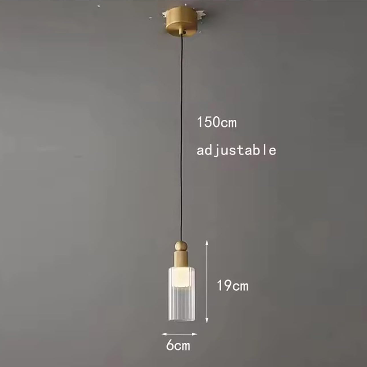 LuxRoyale Modern Brass & Ribbed Glass Mini LED Pendant Light for Kitchen Island