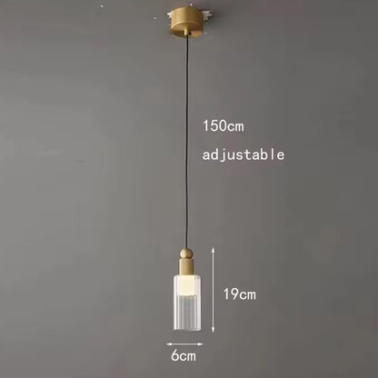 LuxRoyale Modern Brass & Ribbed Glass Mini LED Pendant Light for Kitchen Island