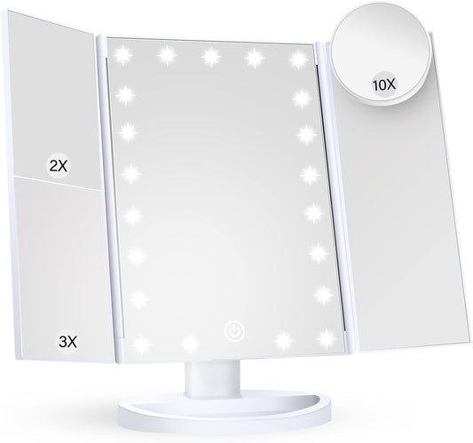 Luxora Tri-Fold Led Makeup Mirror With Light 2X 3X 10X