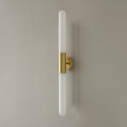 LuxRoyale Modern Brass LED Wall Sconce with Frosted Glass Rod for Bedroom & Living Room