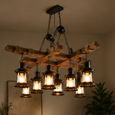 Royaleva Antique Industrial Wood LED Ceiling Light - Pendant Lamps For Vintage Home Decor